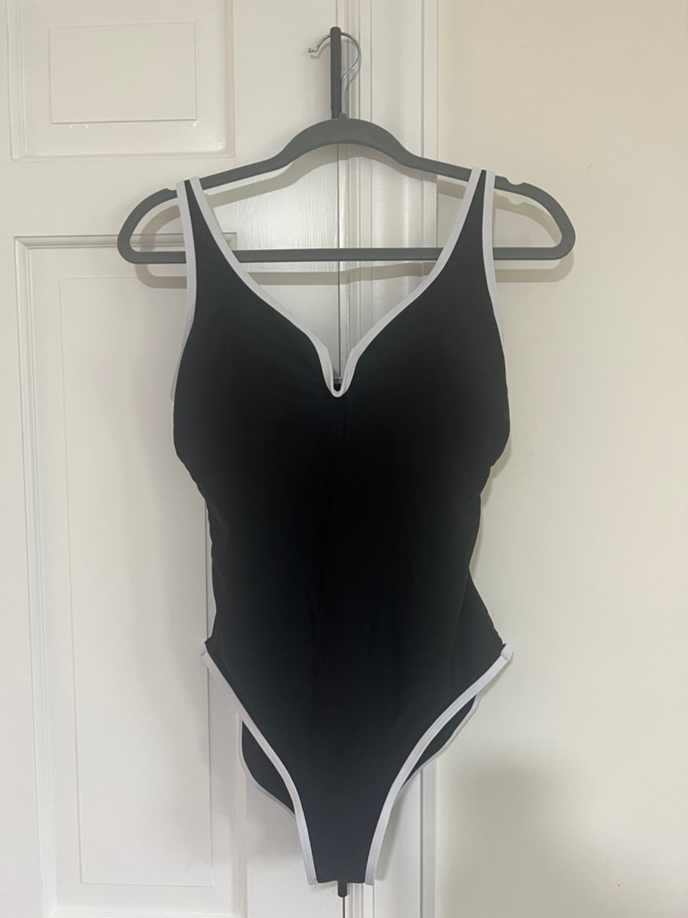 Black One-Piece Swimsuit with White Trim
